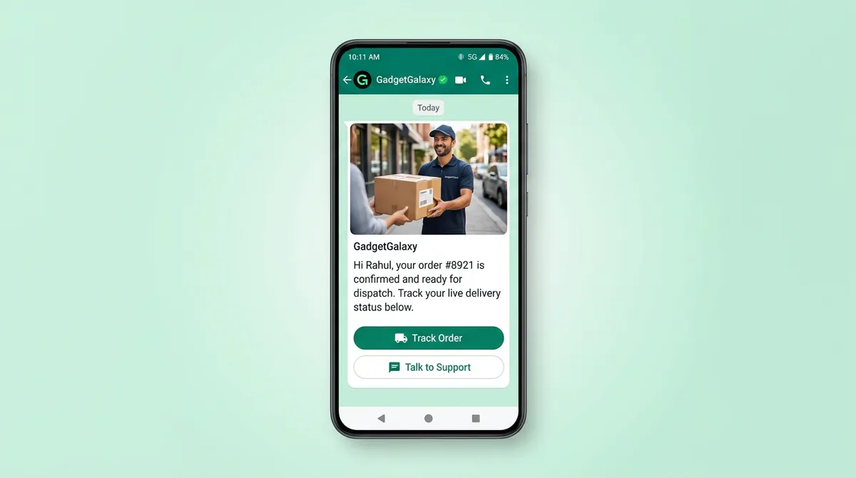 Bulk WhatsApp message broadcast with a Pay Now button on a phone