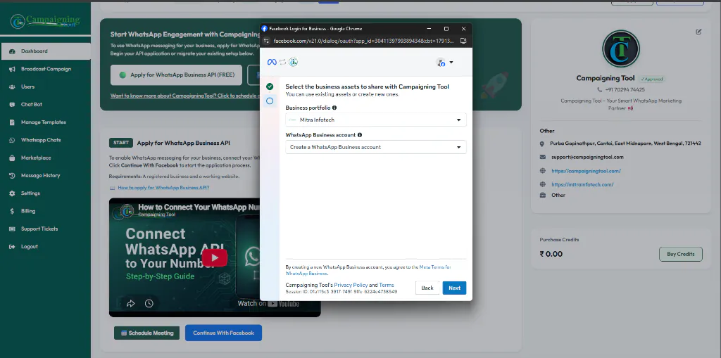 Connecting a Meta Business account to CampaigningTool