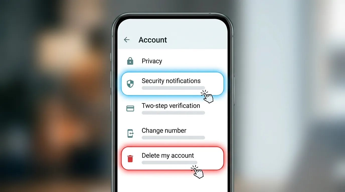 Where to find Delete my account in WhatsApp settings