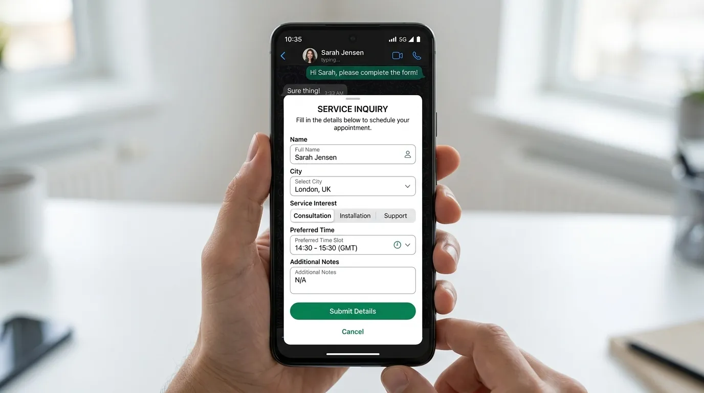 A WhatsApp Flow form for capturing leads inside a WhatsApp chat